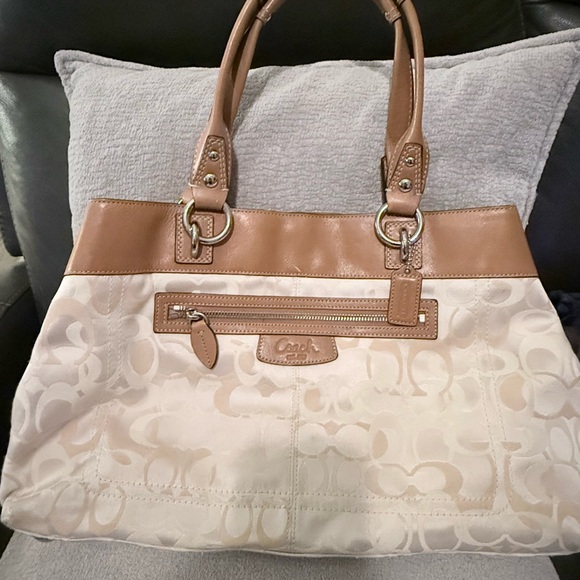 Coach Canvas Tote in Beige and Brown Leather Trim - Picture 6 of 7